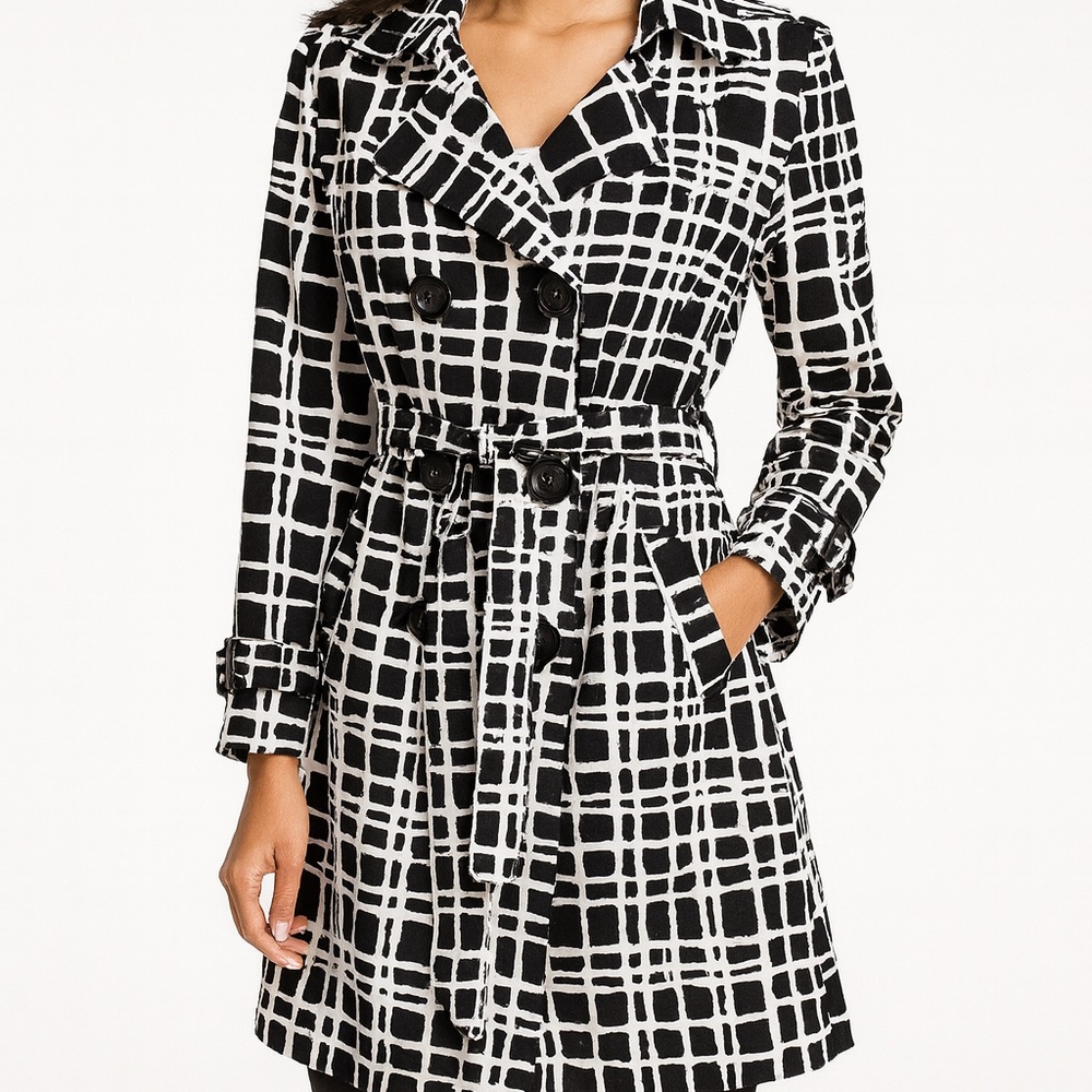 Appraisal Black & White Abstract Print Trench Coat – Size L